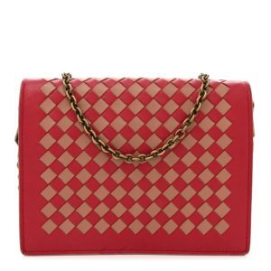 Bottega Veneta Nappa Intrecciato Checker Chain Wallet Beige Red