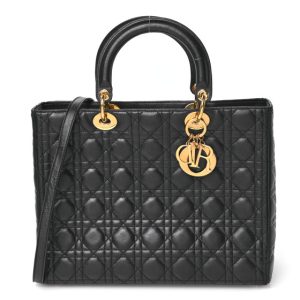Christian Dior Lambskin Cannage Large Lady Dior Black