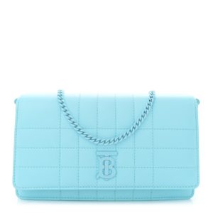 Burberry Lambskin Quilted Lola Clutch On Chain Pale Blue