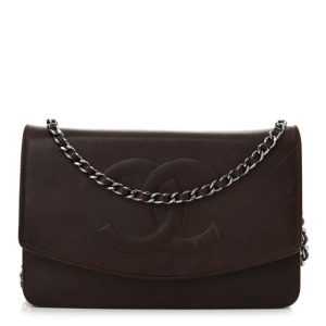 Chanel Lambskin Timeless CC Wallet on Chain WOC Dark Brown