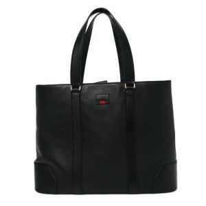Gucci Textured Dollar Calfskin Web Tote Black