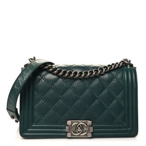 Chanel Calfskin Double Stitch Medium Boy Flap Green