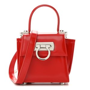 Salvatore Ferragamo Brushed Off Calfskin Micro Iconic Top Handle Bag Flame Red