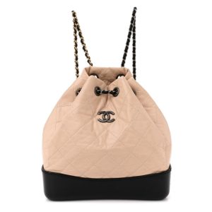 Chanel Aged Calfskin Quilted Small Gabrielle Backpack Beige Black