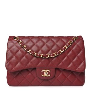 Chanel Iridescent Caviar Quilted Jumbo Double Flap Burgundy