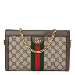 Gucci GG Supreme Monogram Web Small Ophidia Chain Shoulder Bag Brown