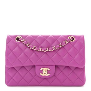 Chanel Lambskin Quilted Small Double Flap Purple