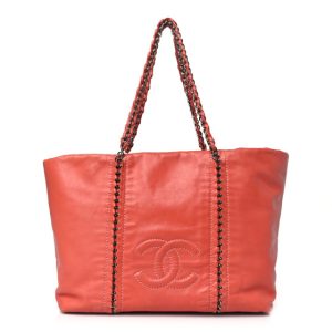 Chanel Calfskin Modern Chain Tote Coral