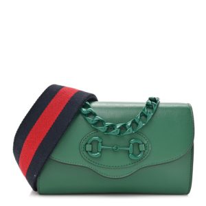 Gucci Azalea Calfskin Web Monochrome Mini Horsebit 1955 Chain Shoulder Bag Emerald