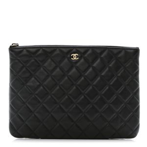Chanel Lambskin Quilted Medium Cosmetic Case Navy Blue