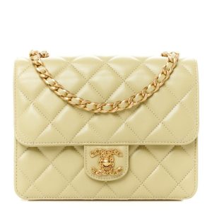 Chanel Shiny Lambskin Quilted Mini Flap Green