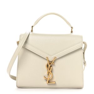 Saint Laurent Grain de Poudre Mini Classic Monogram Cassandra Top Handle Vintage White