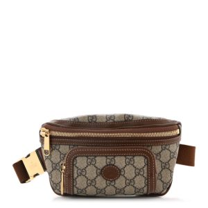Gucci GG Supreme Monogram Textured Calfskin Retro Interlocking G Belt Bag Beige Ebony Brown Sugar