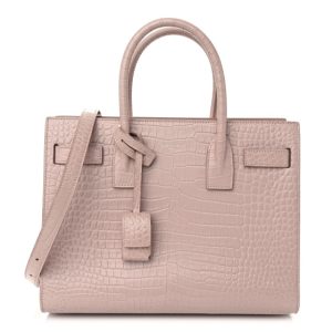 Saint Laurent Calfskin Crocodile Embossed Baby Sac De Jour Rose Antic