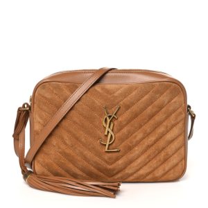 Saint Laurent Suede Matelasse Monogram Lou Camera Bag Cinnamon