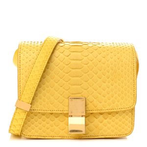 Celine Snakeskin Small Classic Box Flap Bag Yellow