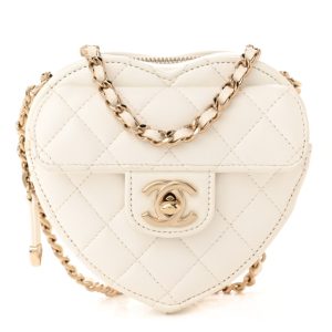 Chanel Lambskin Quilted CC In Love Heart Clutch With Chain White