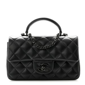Chanel Lambskin Quilted Mini Top Handle Rectangular Flap So Black