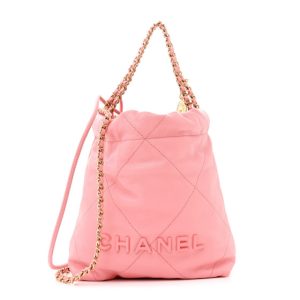 Chanel Shiny Caviar Quilted Mini Chanel 22 Coral Pink