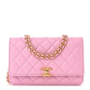 Chanel Lambskin Quilted Logo WOC Wallet On Chain Lilac