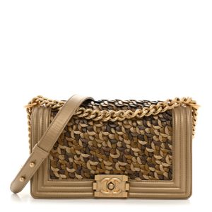 Chanel Metallic Lambskin Medium Scaled Boy Flap Gold