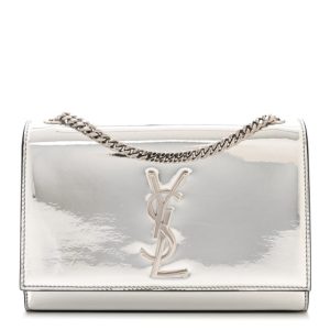 Saint Laurent Vinyl Mirror Small Classic Monogram Kate Satchel Argento
