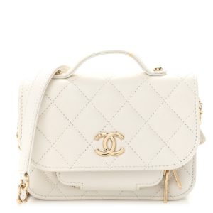 Chanel Caviar Quilted Business Affinity Clutch With Chain Flap White