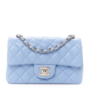 Chanel Lambskin Quilted Mini Rectangular Flap Light Blue