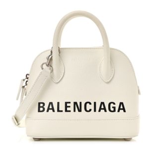 Balenciaga Grained Calfskin XXS Ville Top Handle Bag White Black