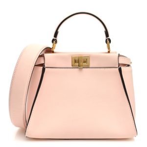 Fendi Vitello Seta Canvas FF Embroidered Mini Peekaboo Iconic Satchel Rosa Confetto