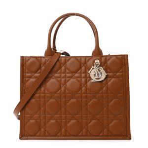 Christian Dior Calfskin Macro Cannage Medium Book Tote Golden Saddle