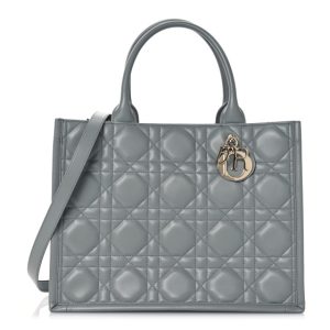 Christian Dior Calfskin Macrocannage Medium Book Tote Grey