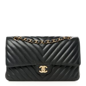 Chanel Lambskin Chevron Quilted Medium Double Flap Black