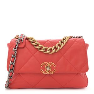 Chanel Goatskin Quilted Large Chanel 19 Flap Red