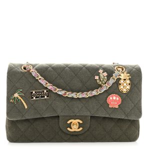 Chanel Toile Quilted Medium Cuba Double Flap Khaki