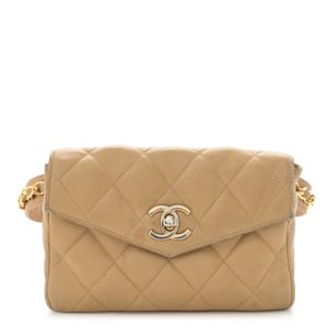 Chanel Lambskin Quilted Flap Waist Belt Bag 70 28 Beige