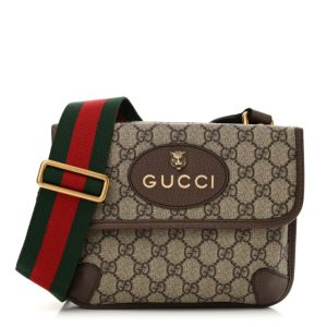 Gucci GG Supreme Monogram Web Small Neo Vintage Double Flap Messenger Bag Brown