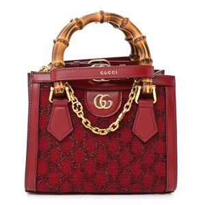 Gucci New Canvas Charisma Calfskin Crystal GG Monogram Mini Diana Tote Bag New Cherry Red