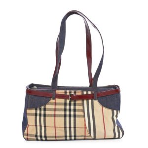 Burberry Denim Vintage Check Top Handle Patch Tote Red