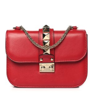Valentino Garavani Vitello Small Glam Lock Rockstud Flap Red