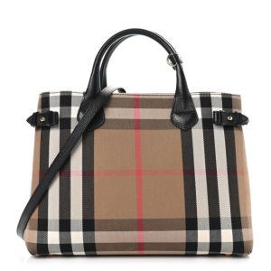 Burberry House Check Grainy Calfskin Medium Banner Tote Black