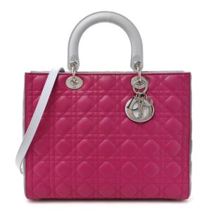 Christian Dior Lambskin Cannage Large Tri-Color Lady Dior Toxic Purple Grey Light Blue