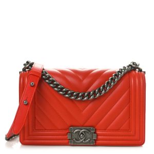 Chanel Lambskin Chevron Quilted Medium Boy Flap Orange