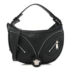 Versace Calfskin Small Repeat Zip Hobo Black