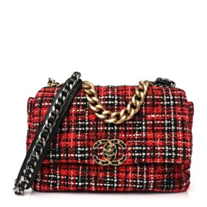 Chanel Tweed Quilted Medium Chanel 19 Flap Red Black