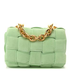 Bottega Veneta Suede Maxi Intrecciato Padded Chain Cassette Crossbody Bag Wasabi