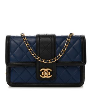 Chanel Lambskin Quilted Elegant CC Wallet On Chain WOC Blue Black