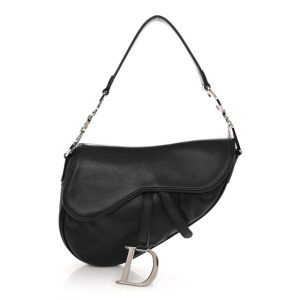 Christian Dior Shiny Goatskin Saddle Bag Black