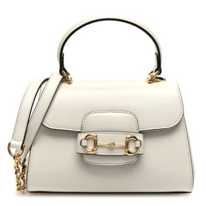 Gucci Glazed Textured Calfskin Mini Horsebit 1955 Top Handle Flap Bag Mystic White
