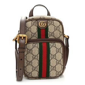 Gucci GG Supreme Monogram Web Mini Ophidia Double Zip Messenger Bag Beige New Acero
